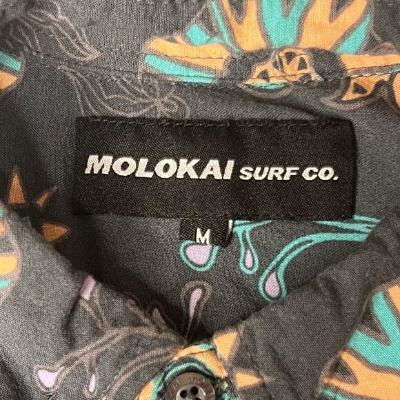 Molokai Surf Men's Medium  Wild Flower Button-Down Gray Floral Rayon Pocket - Picture 13 of 16